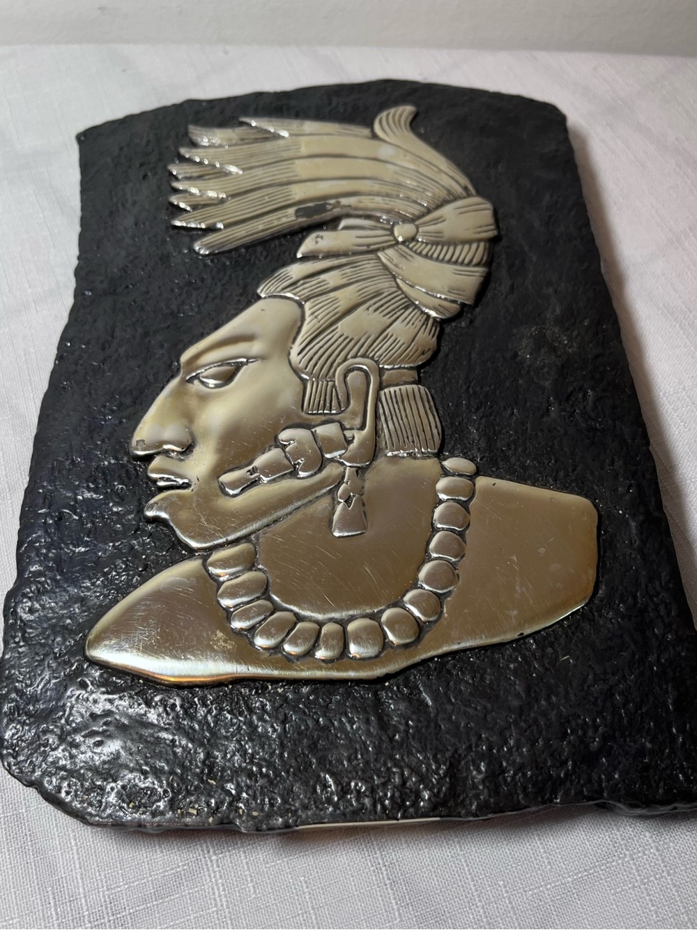 Vintage D'Argenta Mayan King Pakal wall relief plaque from Mexico
